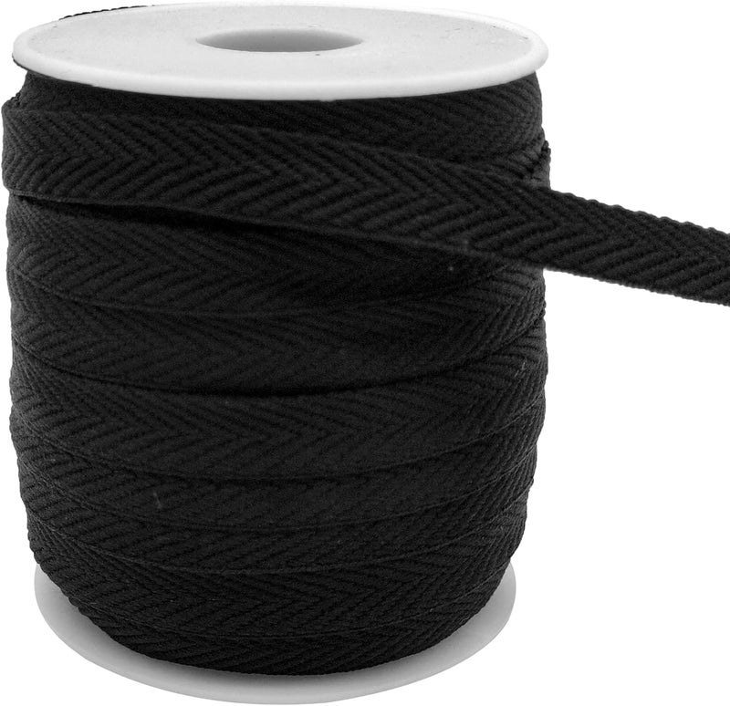 Evora 3/8 Inch Herringbone Twill Tape - 25 Yards Polyester Cotton Fabric Trim, 1mm Thick Durable Soft Webbing Strap for Sewing & Garment, Crafting- Flat Double Fold Bias Tape (Black 003) - Image 1
